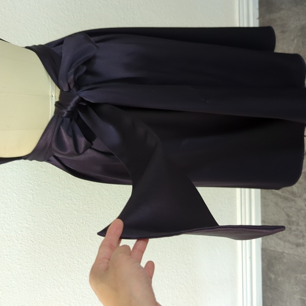 Celine Saint Waist Tie Open Back A Line Satin Dress Dark Gray Purple 40/8 classy - Picture 7 of 12